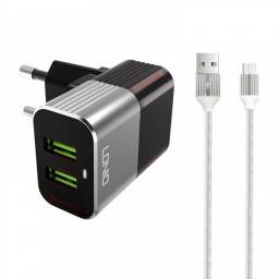 A2206   Cargador Pared 2.4A  2 USB  Micro  Negro/Gris  LDNIO